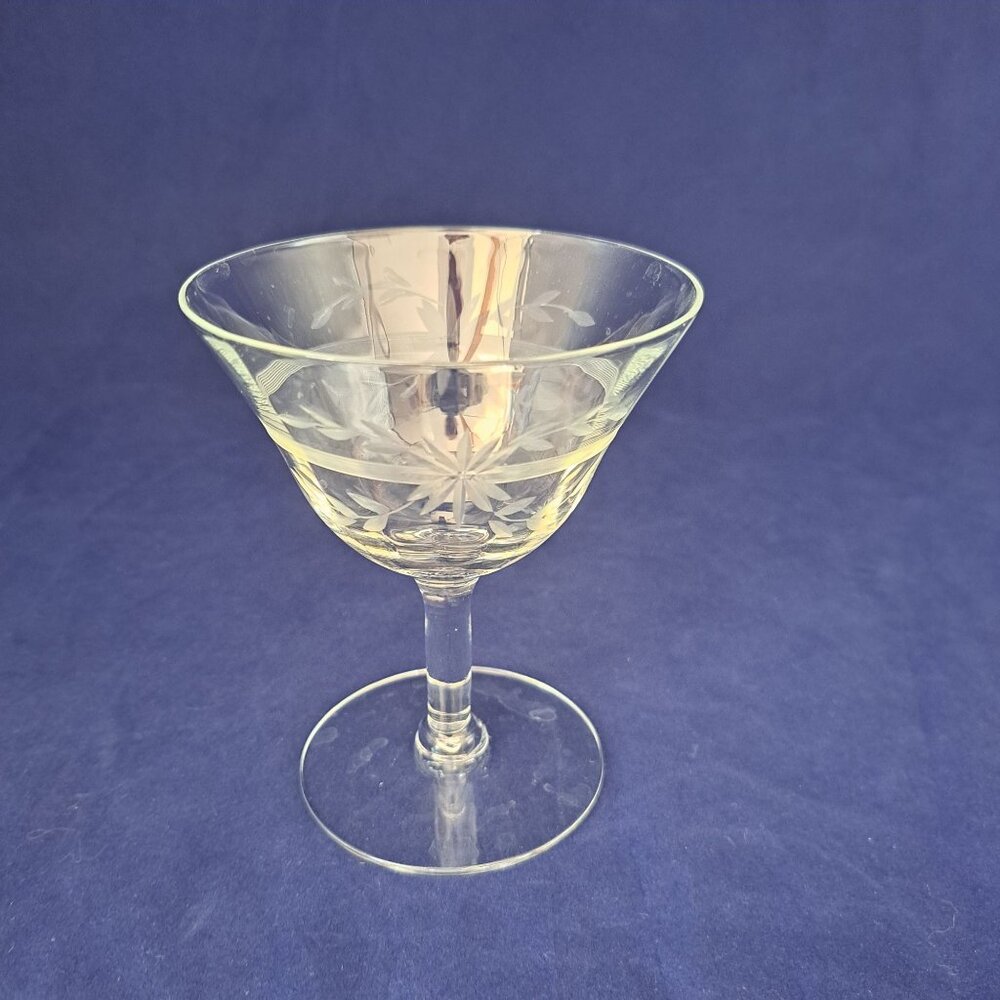 Vintage Etched Low Sherbet Glass Floral Design